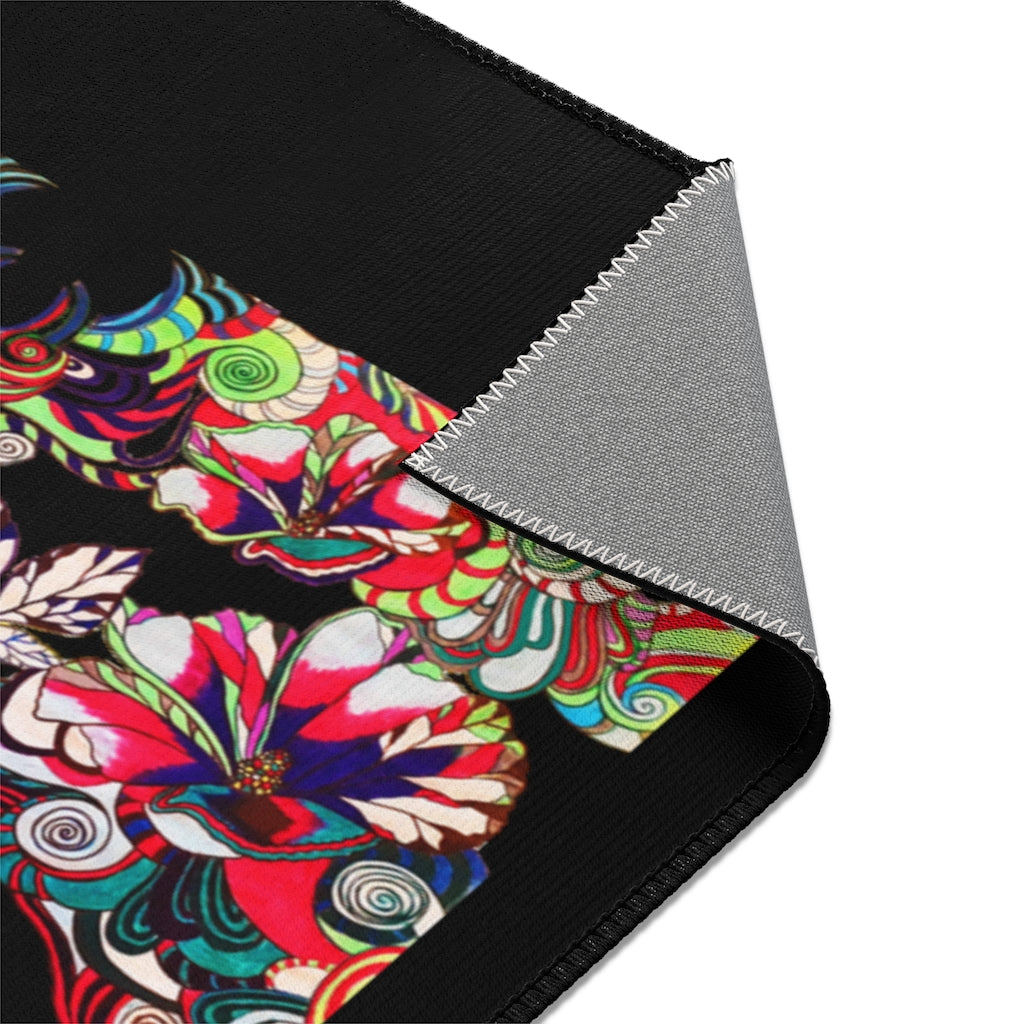 Artsy Floral Pop Black Area Rug