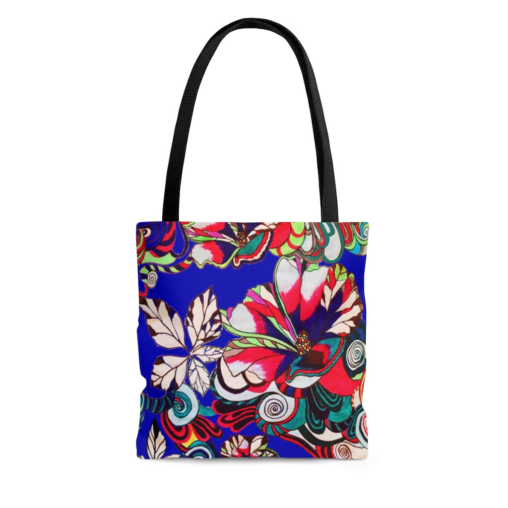 AOP Artsy Floral Pop Electric Blue Tote Bag