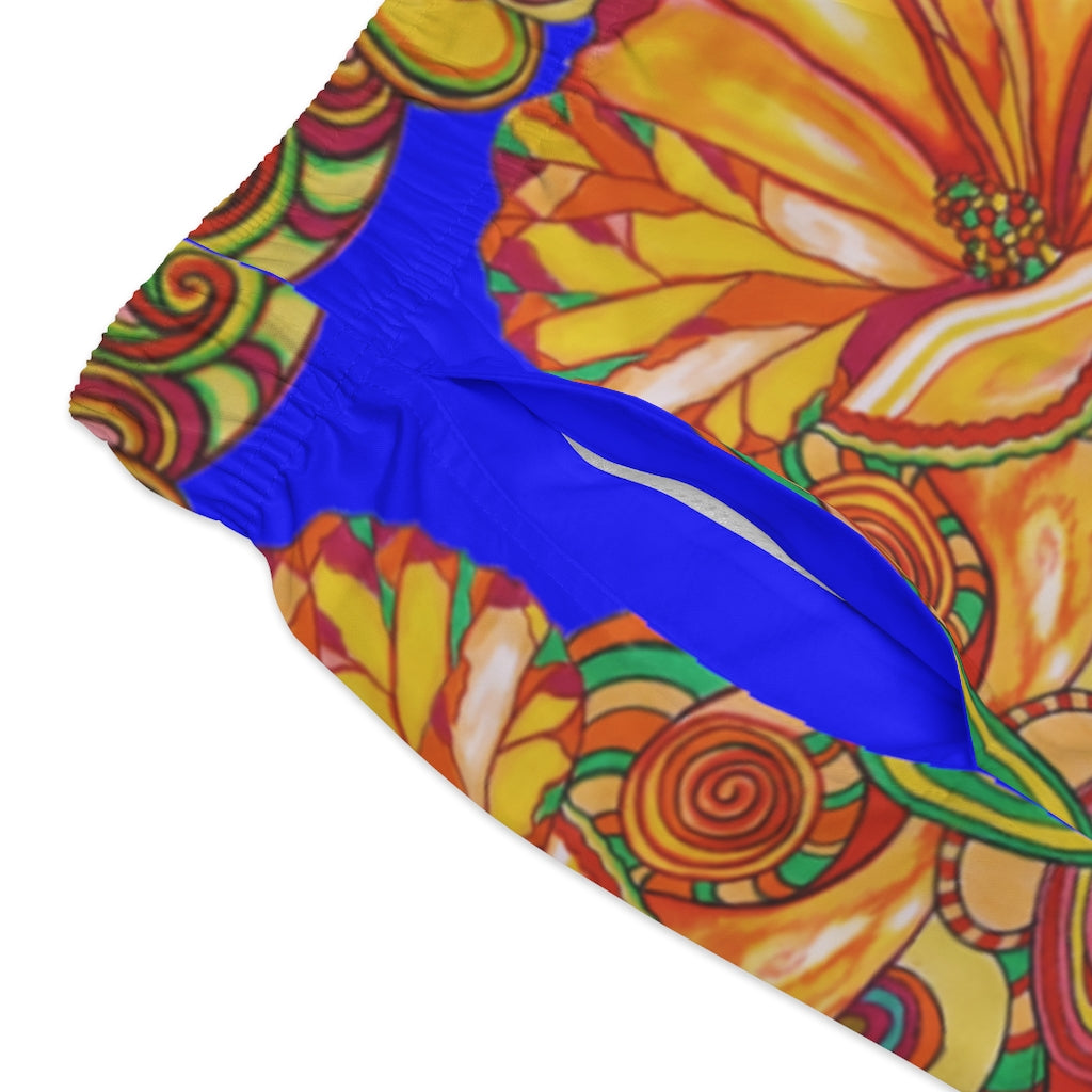 Artsy Floral Men's Electric Blue Swimming Trunks