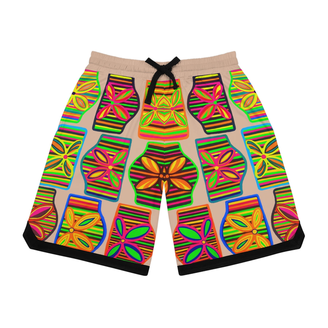 nude art deco print basketball shorts