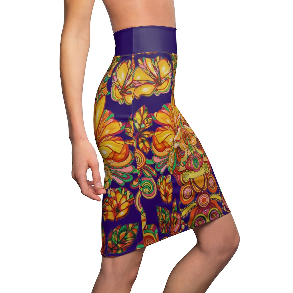 Artsy Floral Violet Pencil Skirt