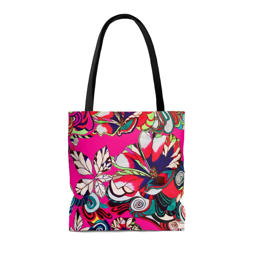AOP Artsy Floral Pop Pink Tote Bag