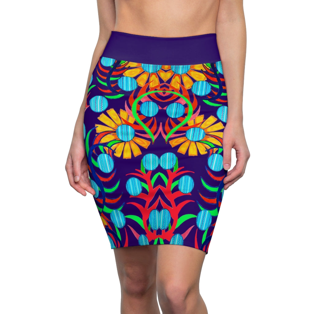 Sunflower Violet Pencil Skirt