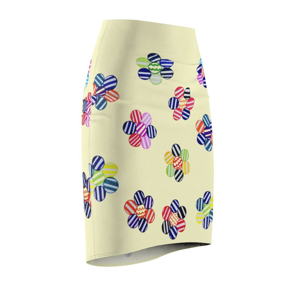 cream striped florals pencil skirt 