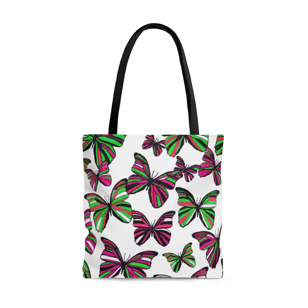 AOP Butterflies White Tote Bag