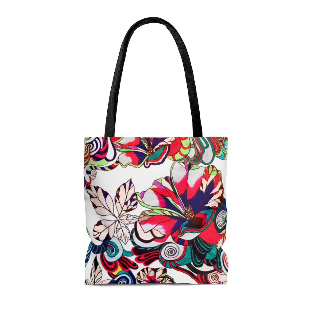AOP Artsy Floral Pop White Tote Bag