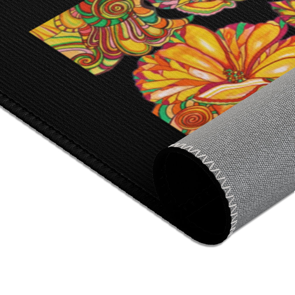 Artsy Floral Black Area Rug