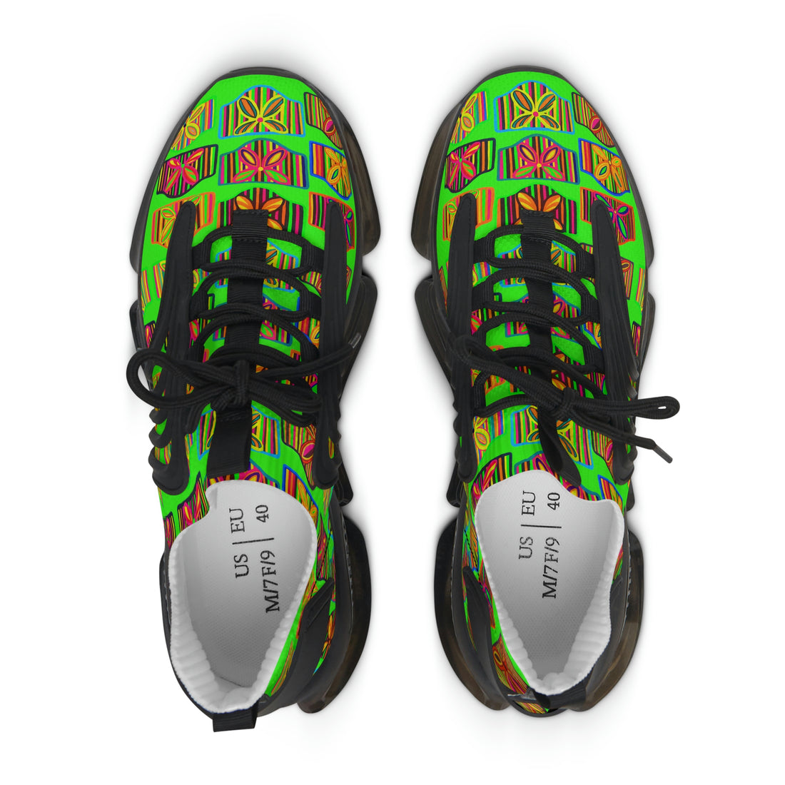 Neon Green Deco Print OTT Women's Mesh Knit Sneakers