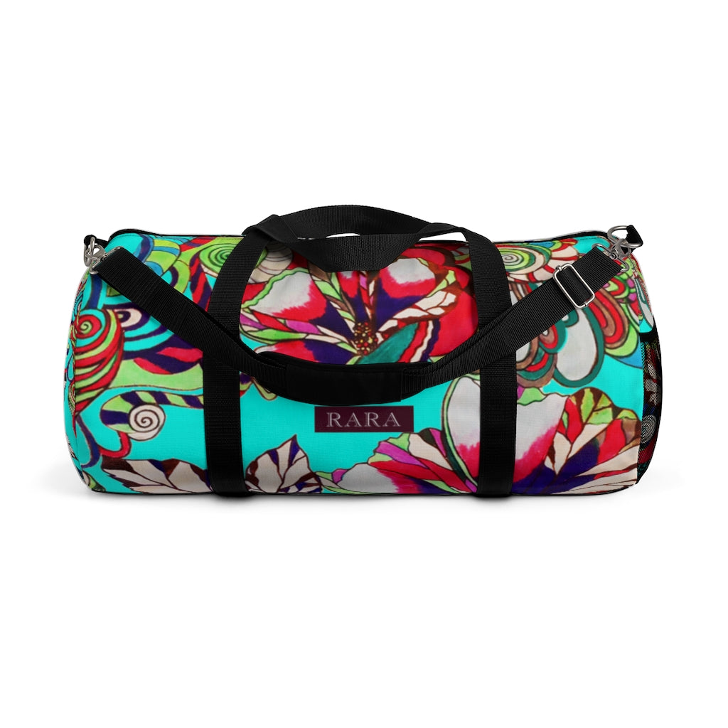 Artsy Floral Pop Cyan Duffel Bag