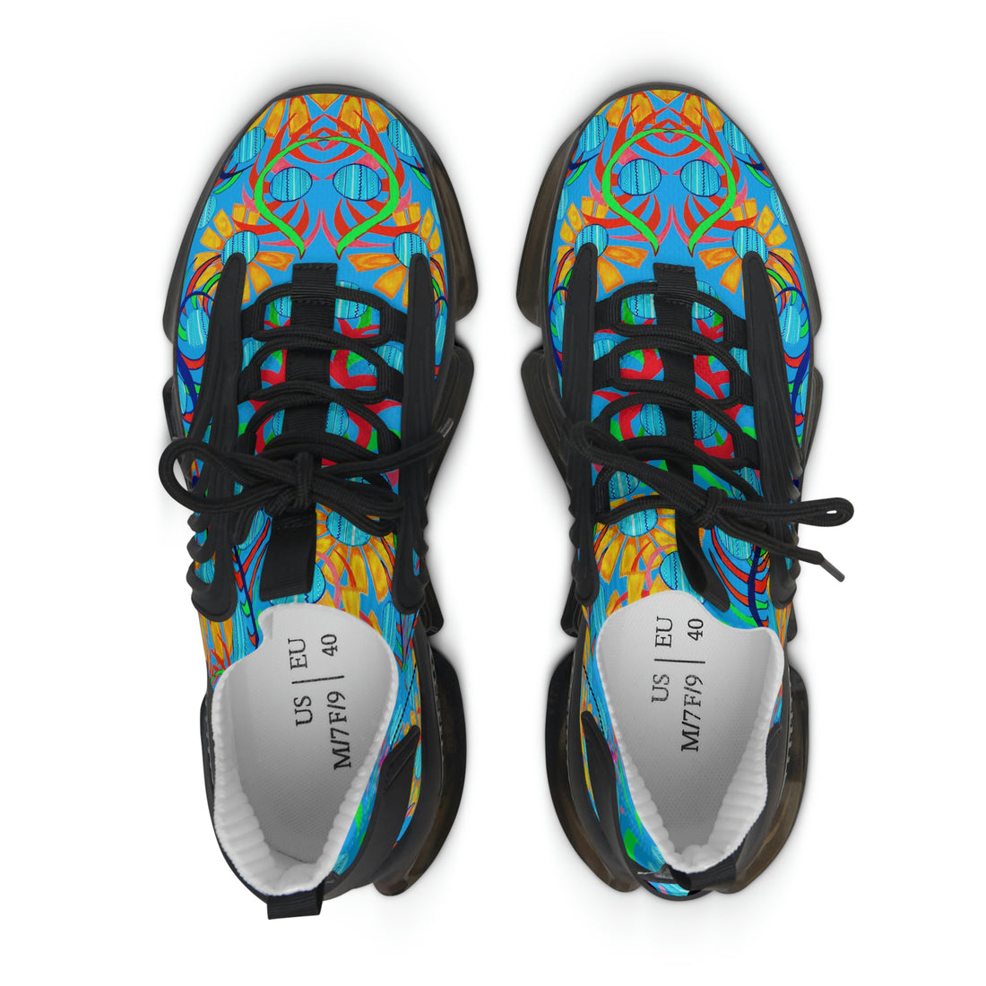 Aqua Sunflower Printed OTT Women's Mesh Knit Sneakers