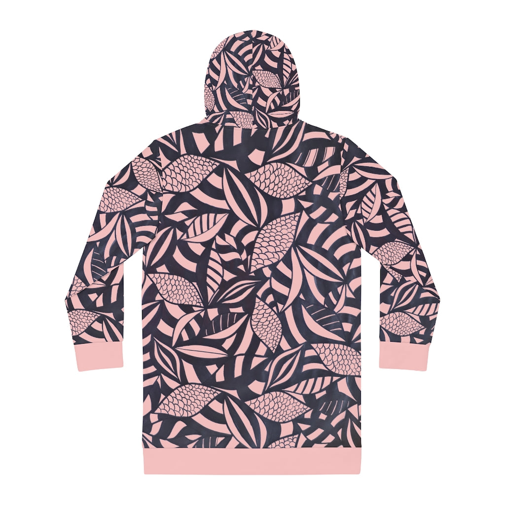 pink tropical print hoodie dress