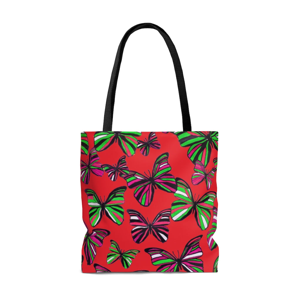 AOP Butterflies Red Tote Bag