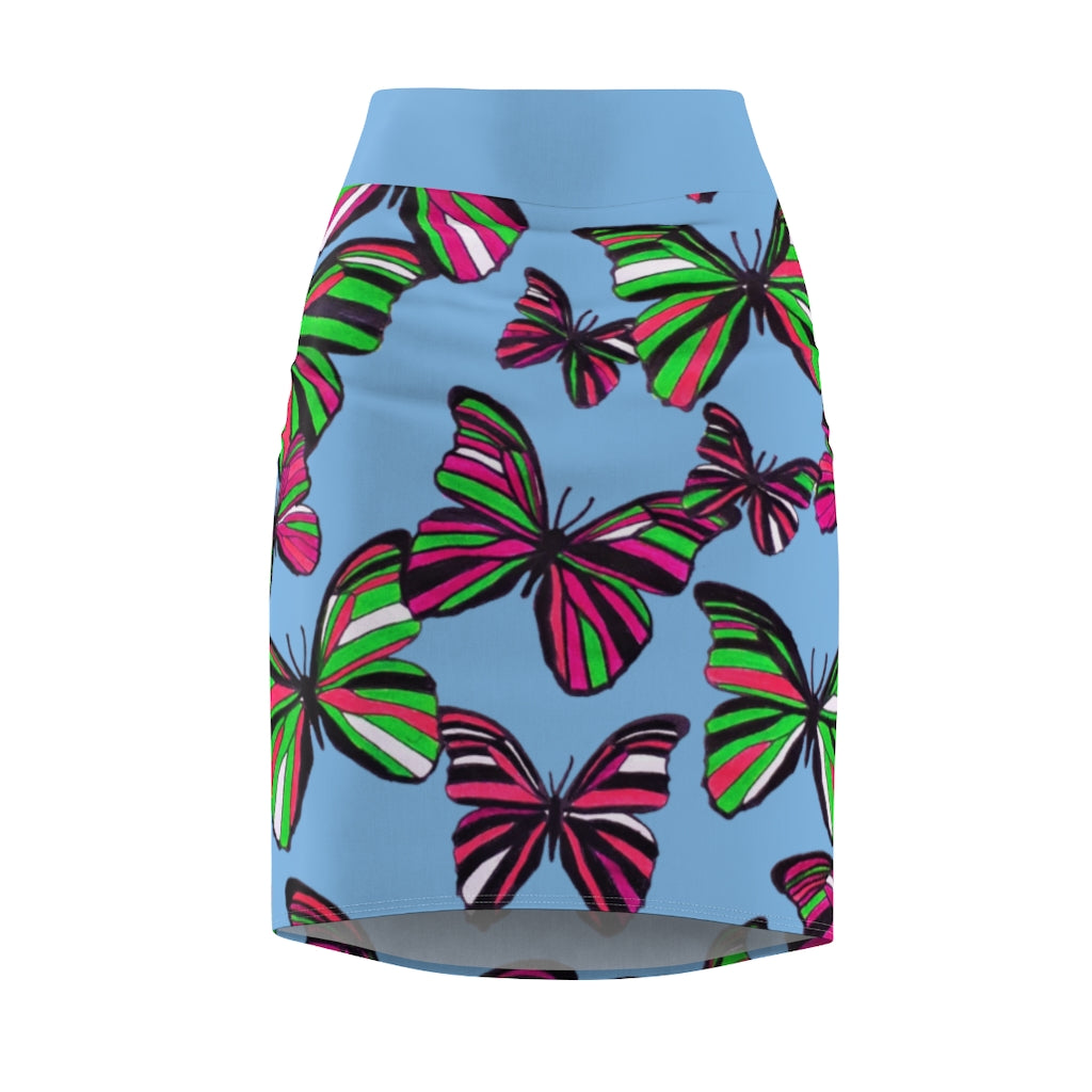 Sky Butterflies Pencil Skirt