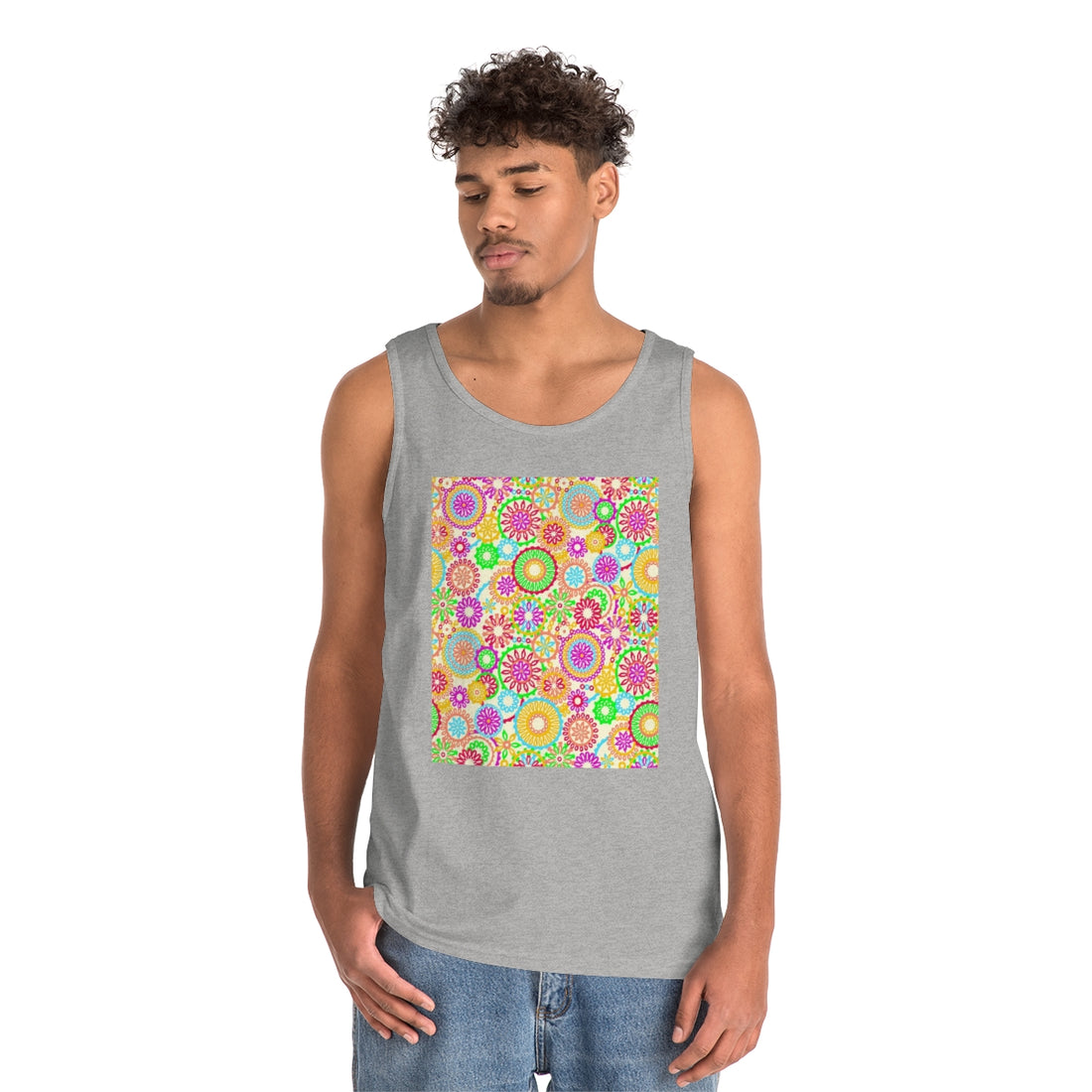 grey unisex psychedelic print tank top