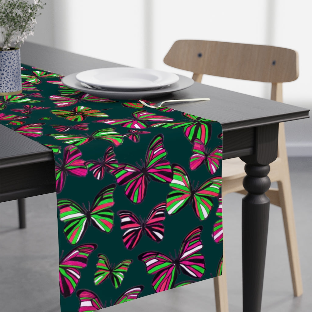 Butterflies Bottle Green Table Runner