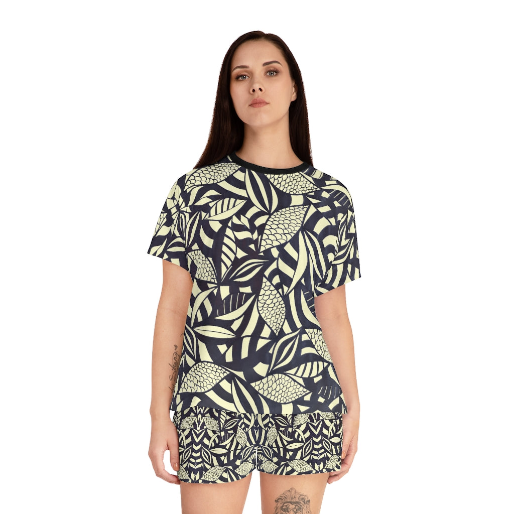 Cream Tropical Minimalist Short Pajama Set (AOP)