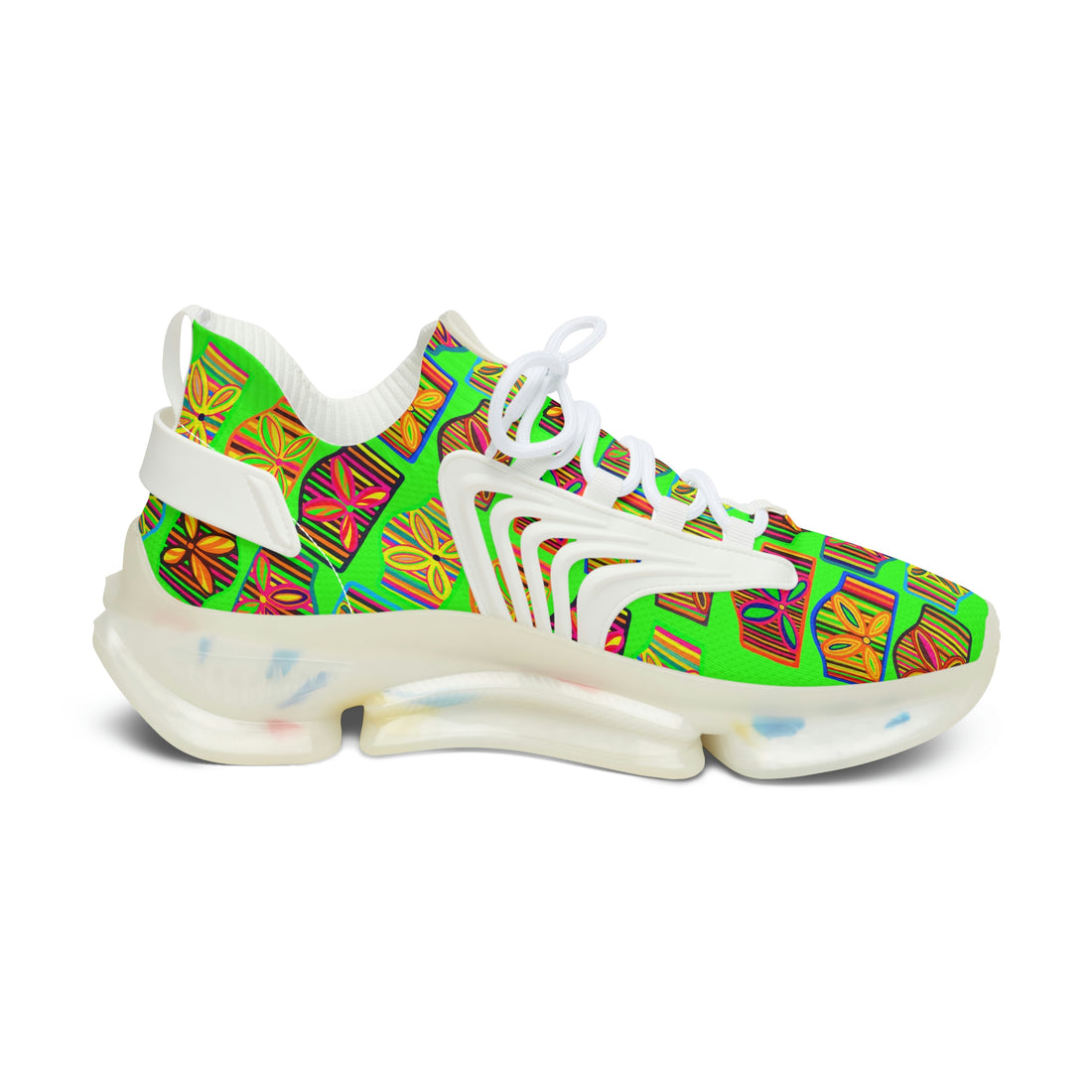 Neon Green Deco Print OTT Women's Mesh Knit Sneakers