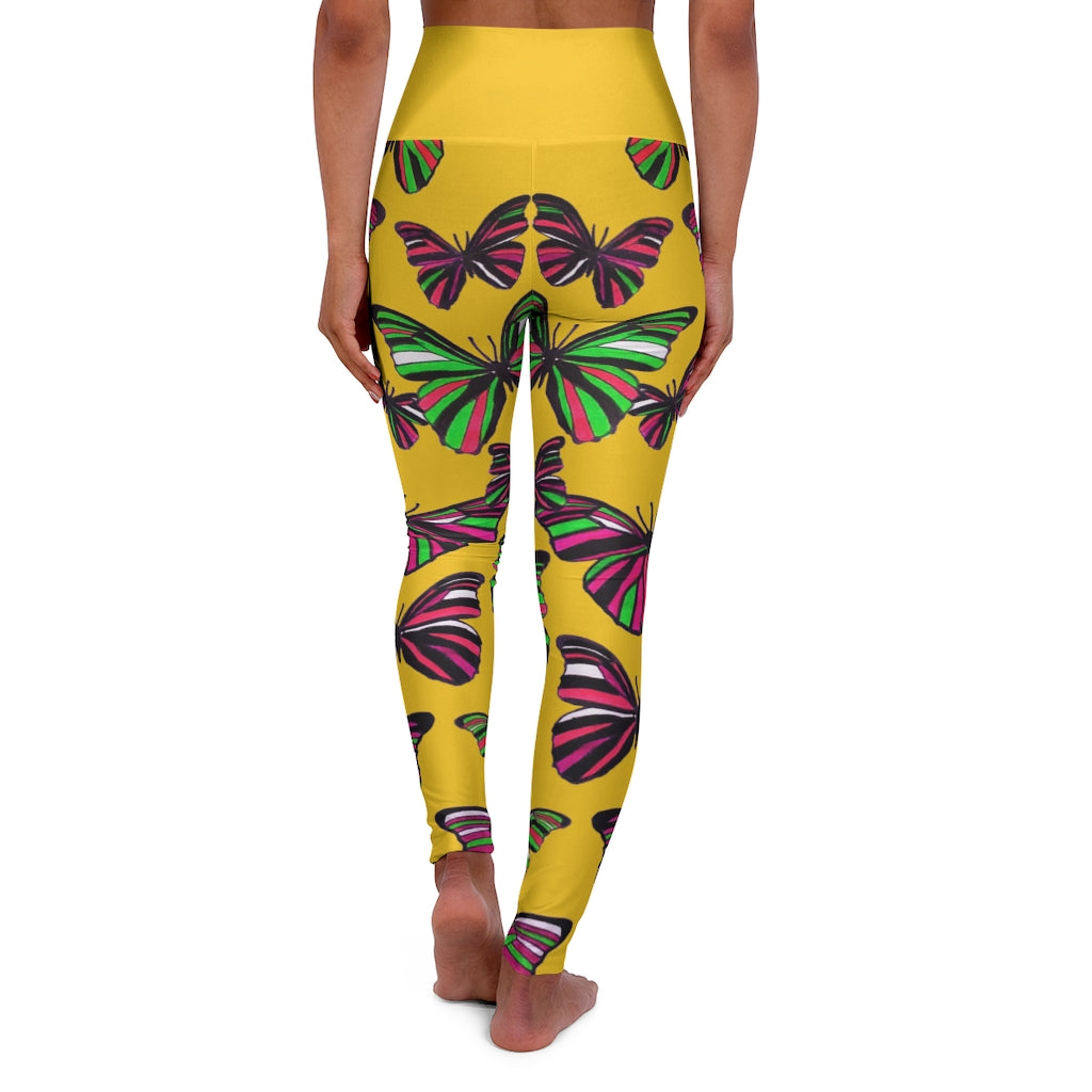 High Waisted Golden Yellow Butterfly Leggings