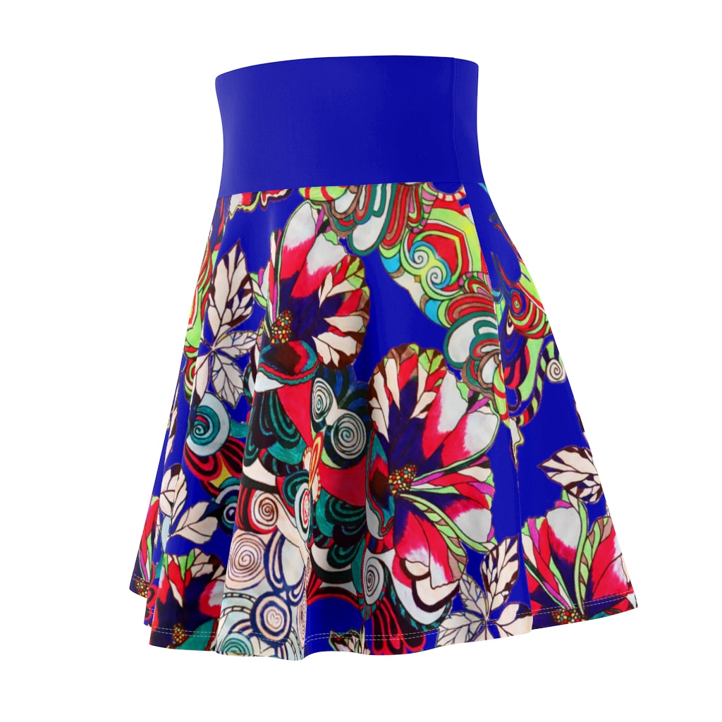 Graphic Floral Electric Blue Skater Skirt