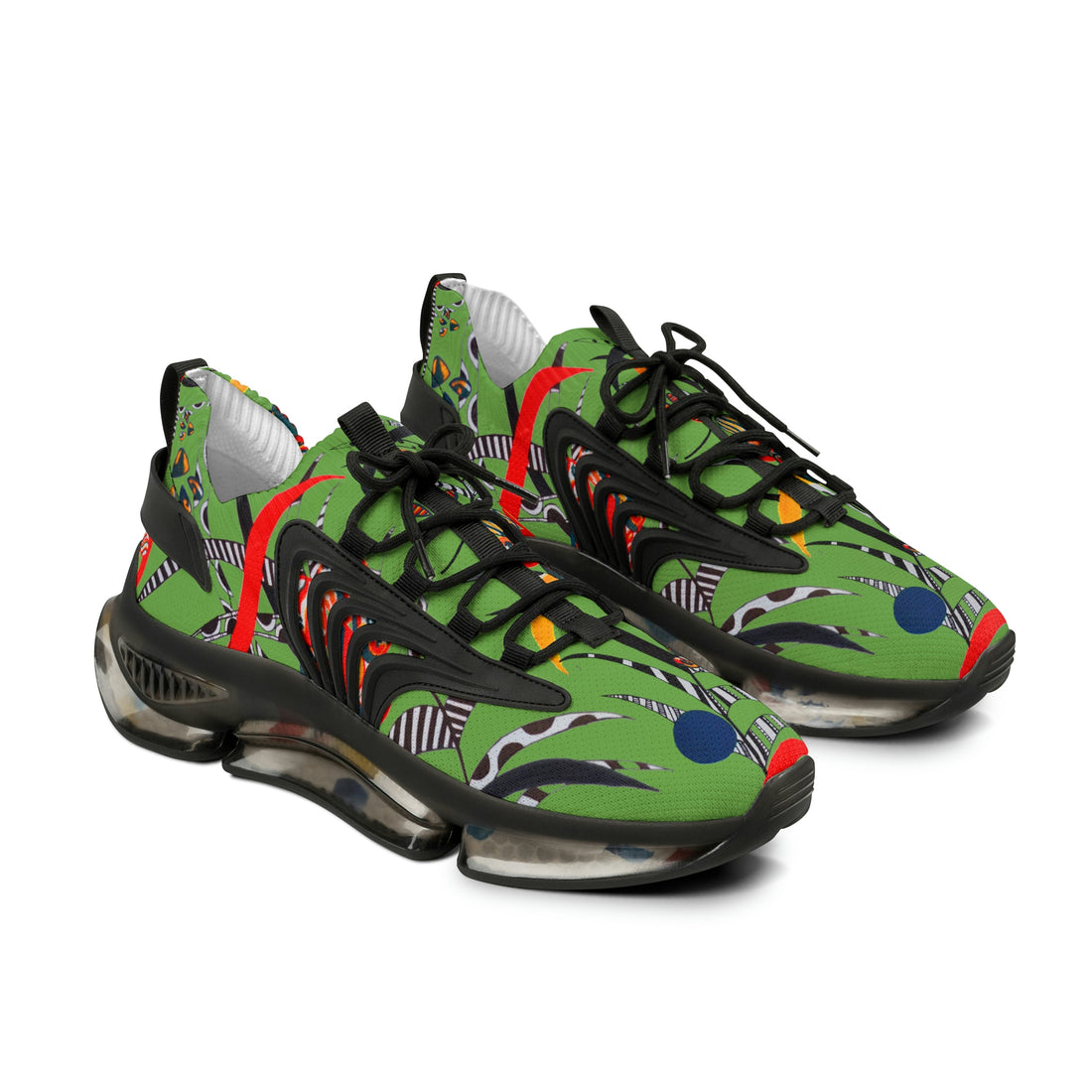 olive green men's floral and animal print mesh knit sneakers