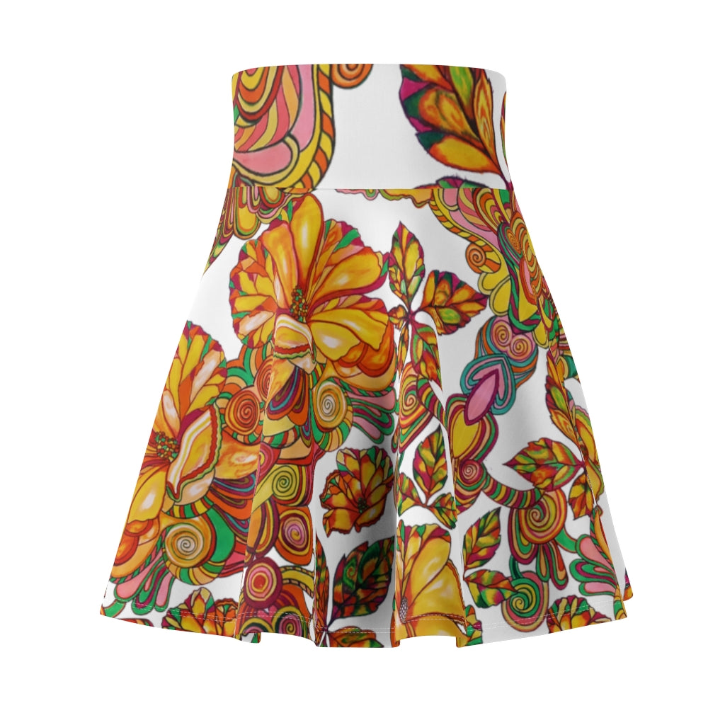 Artsy Floral Jet White Skater Skirt