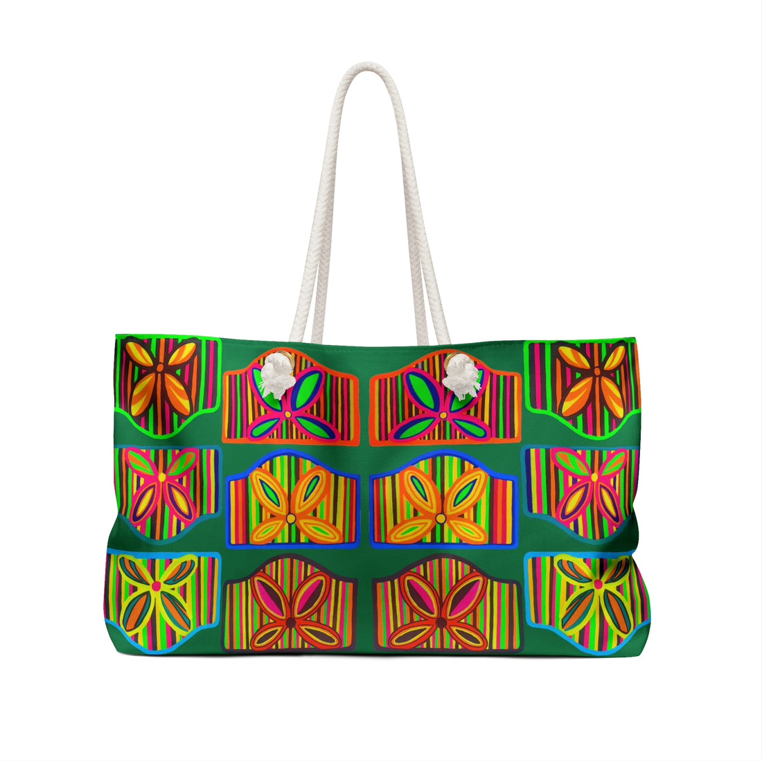 Dark Green Deco Print Weekender Tote Bag