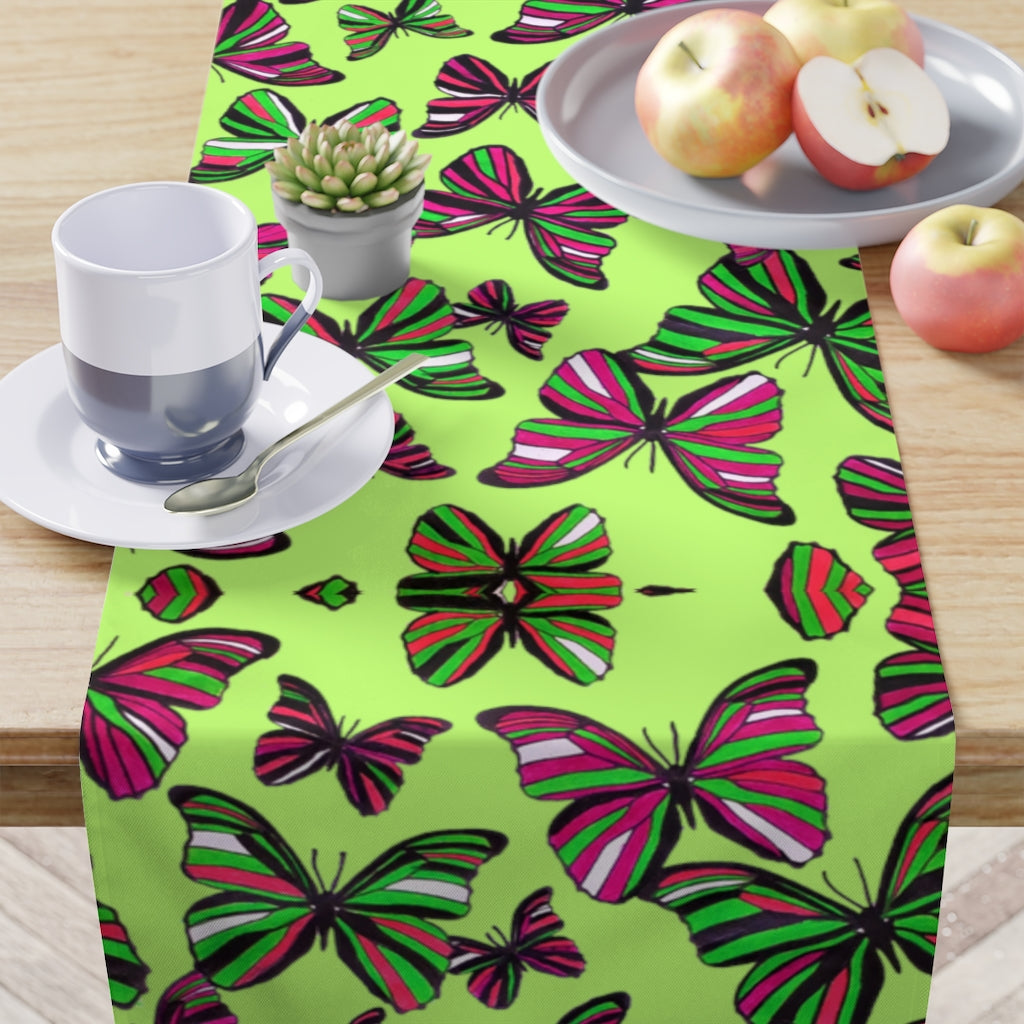 Butterflies Lime Table Runner