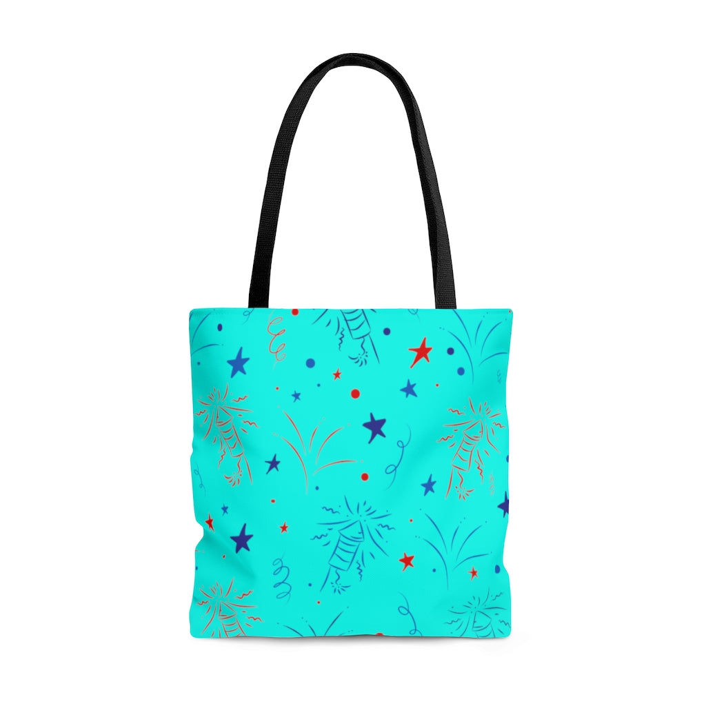 AOP Fire Works Cyan Tote Bag