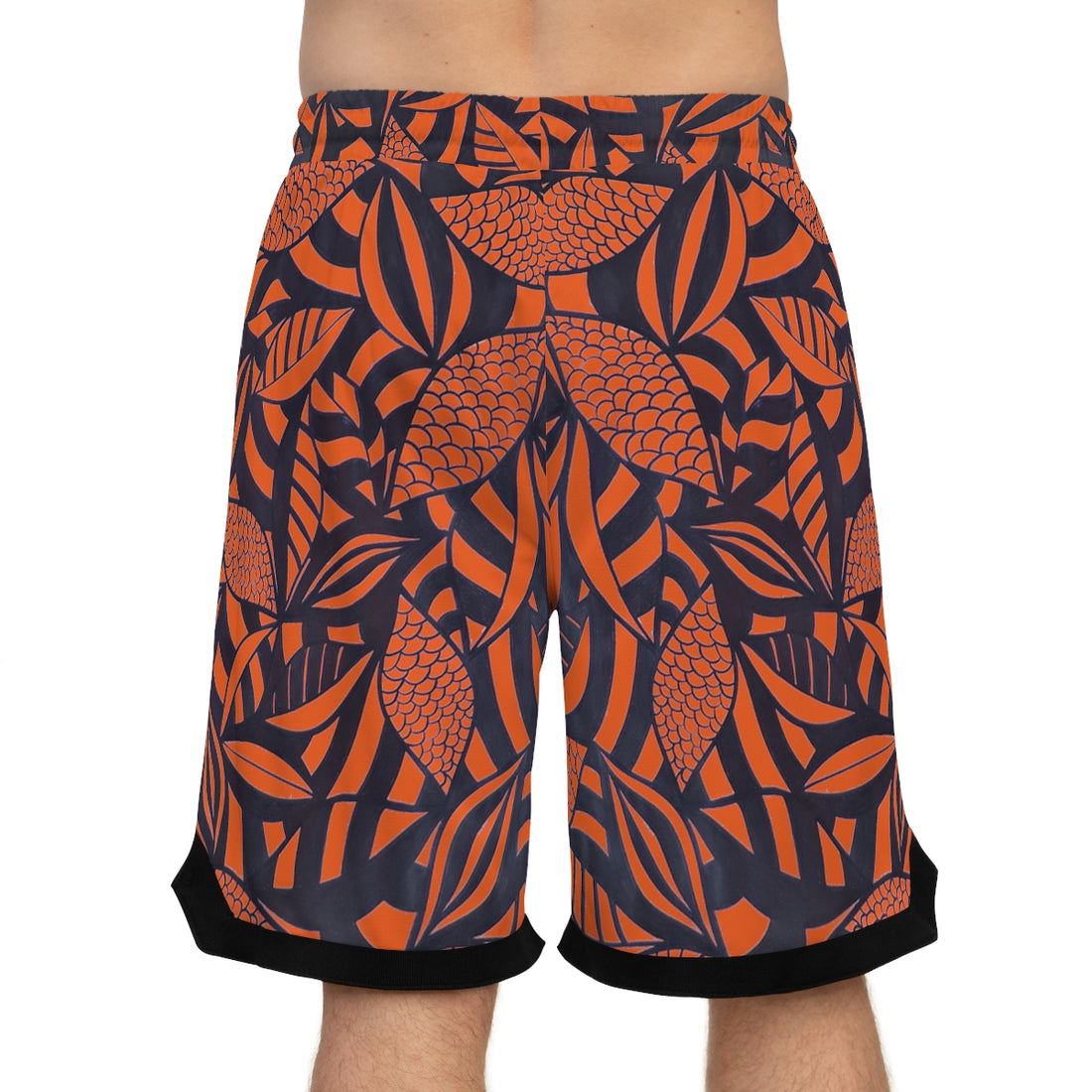 orange tropical print basketball shorts for men