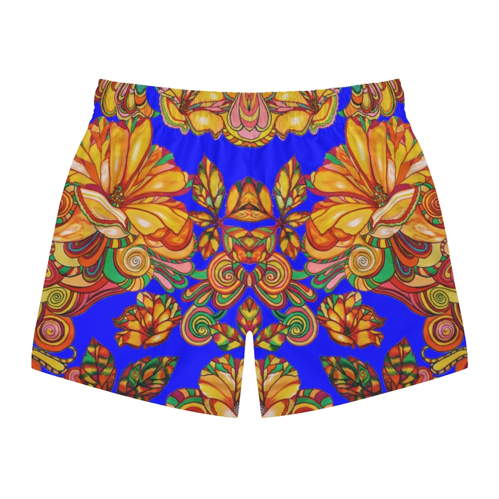 Artsy Floral Men's Electric Blue Swimming Trunks