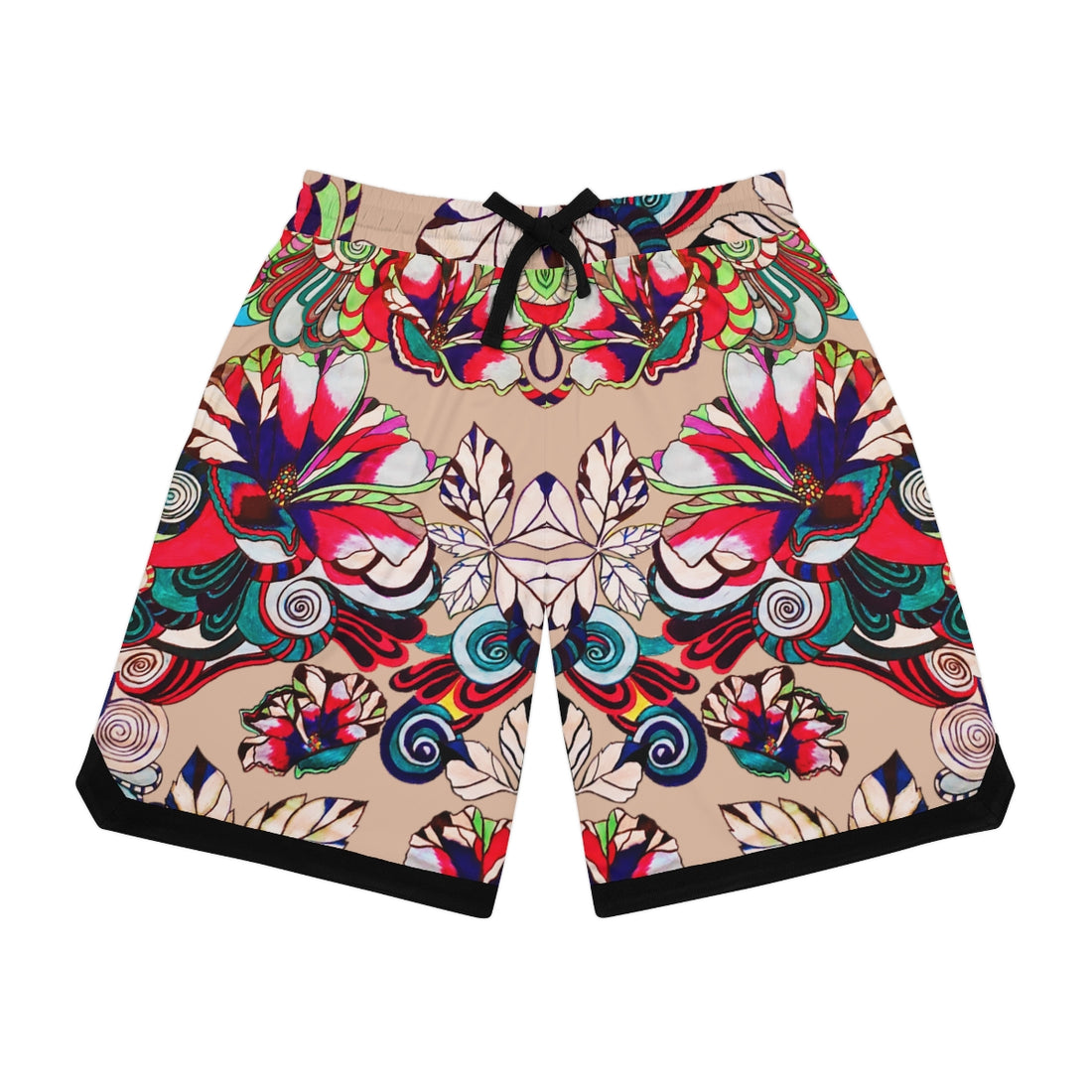 nude graphic floral print basketball shorts