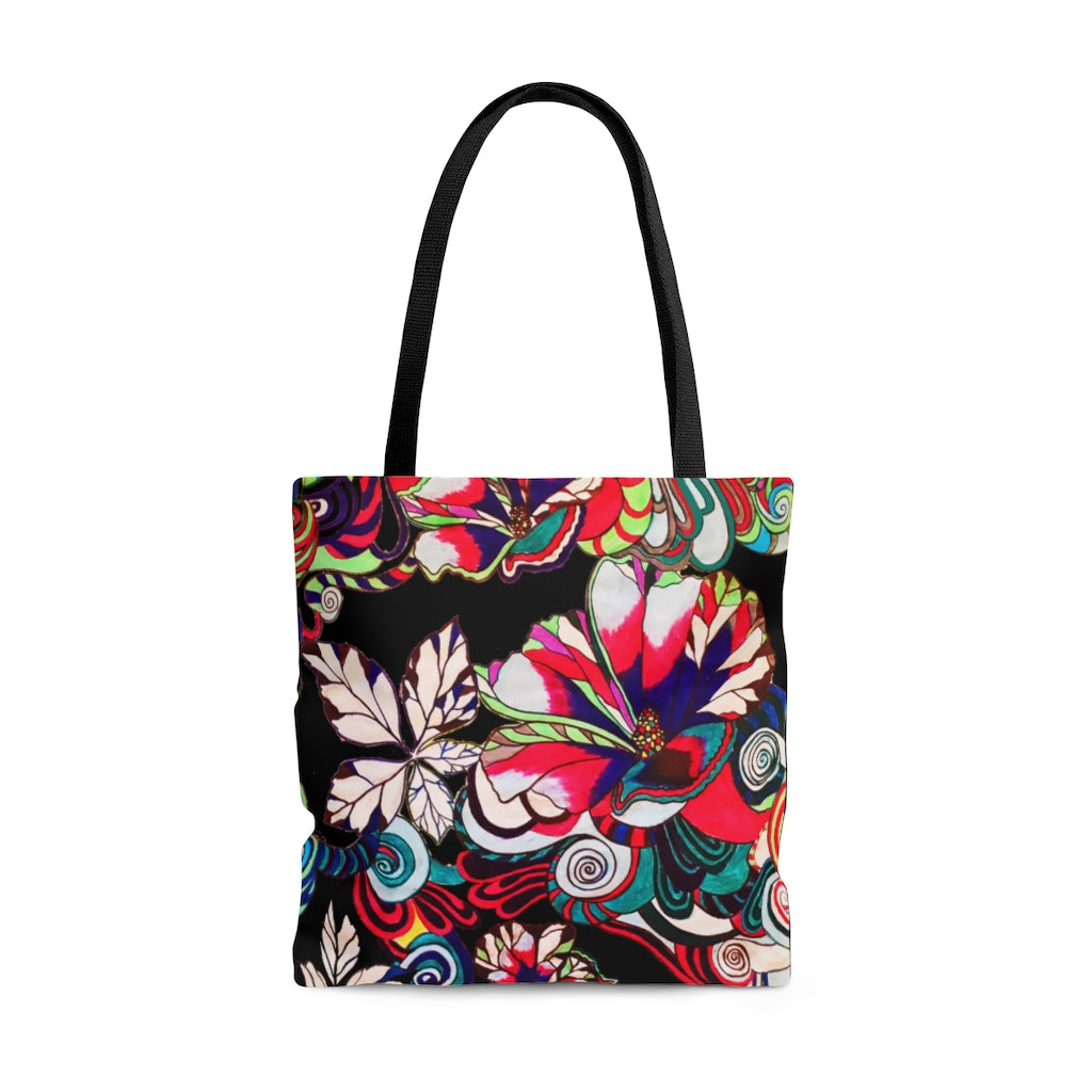 AOP Artsy Floral Pop Black Tote Bag