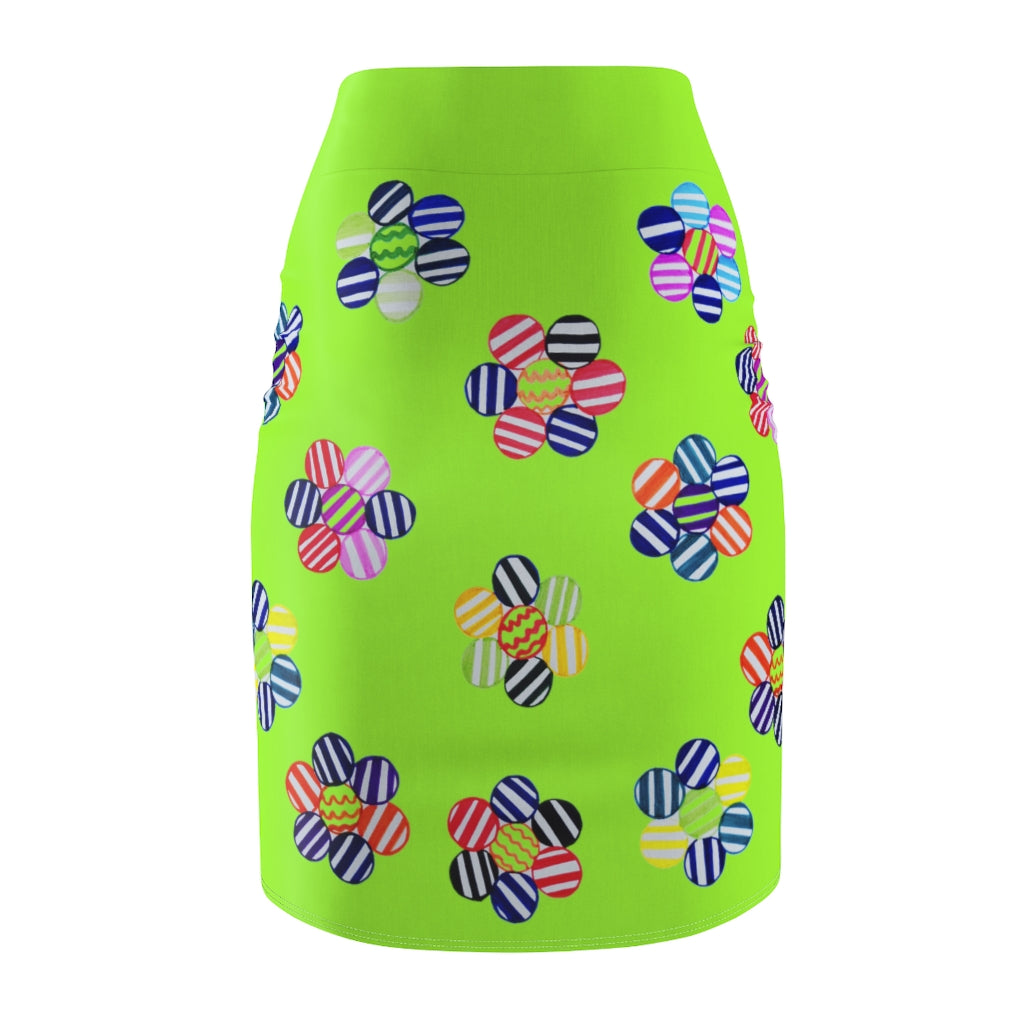 Lime Candy Florals Print Pencil Skirt