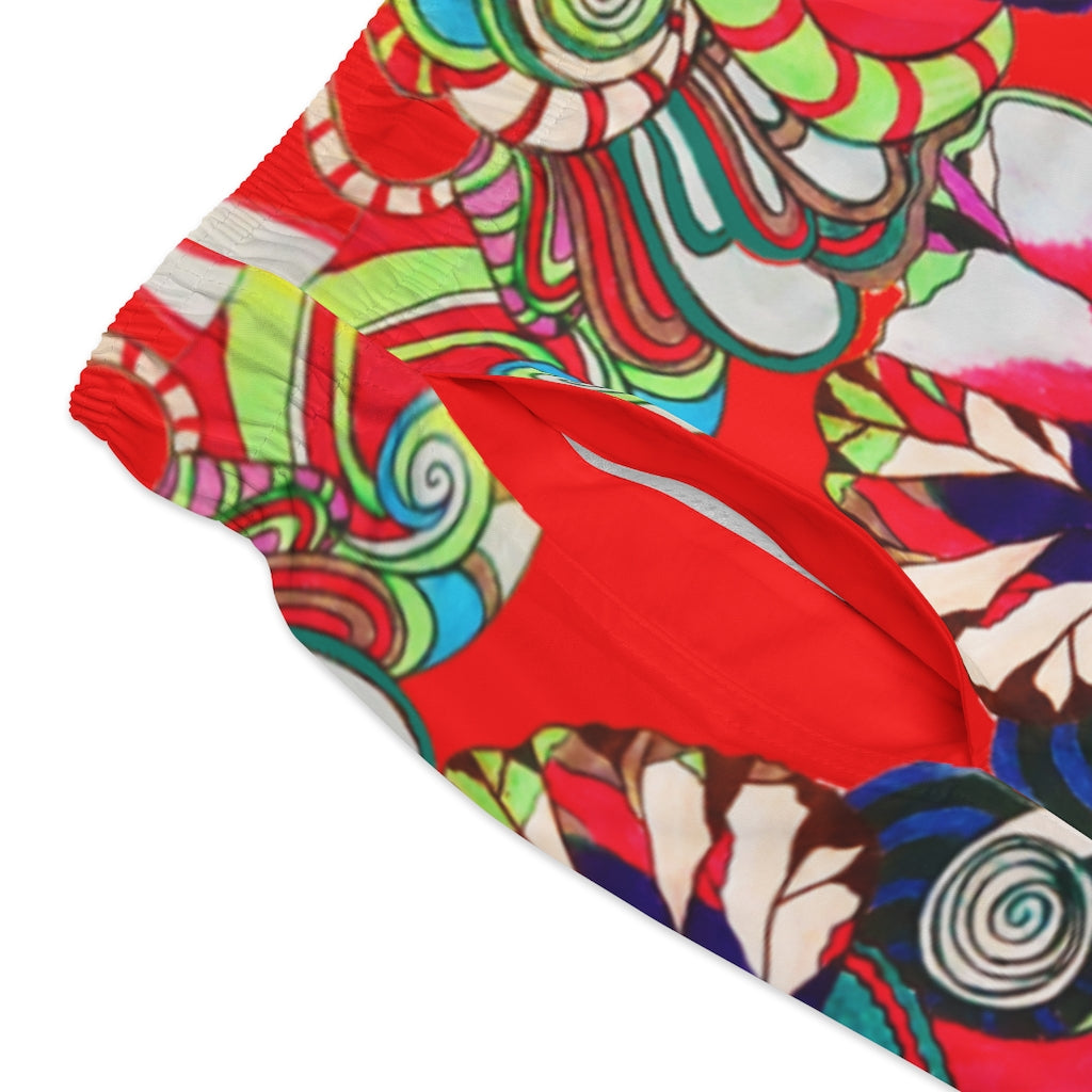 Red Graphic Floral Pop Men's Swimming Trunks