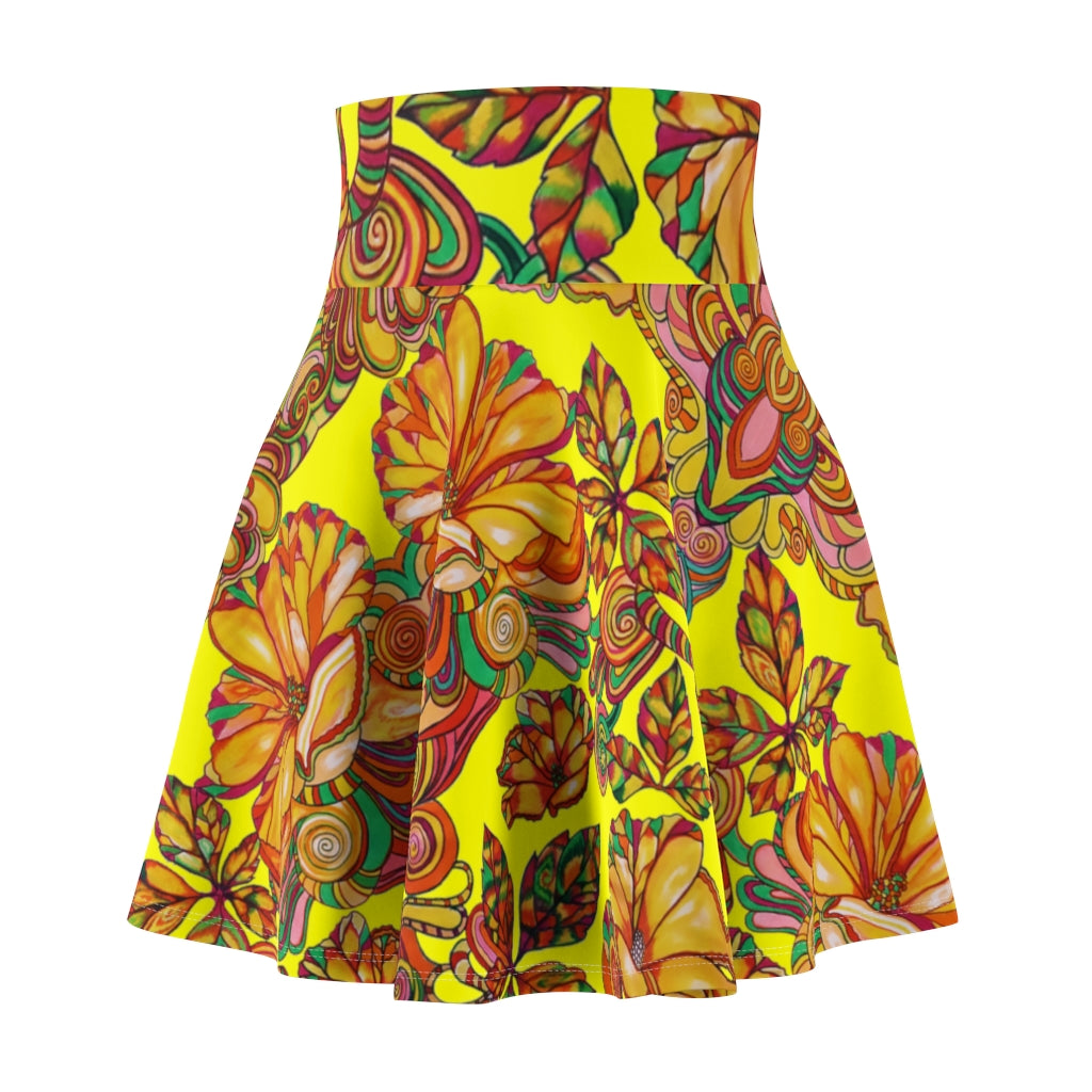 Artsy Floral Bright Yellow Skater Skirt