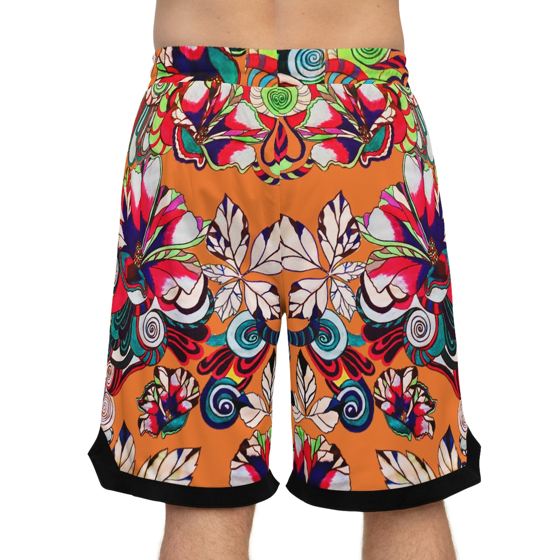 Peach Graphic Floral Basketball Rib Shorts (AOP)