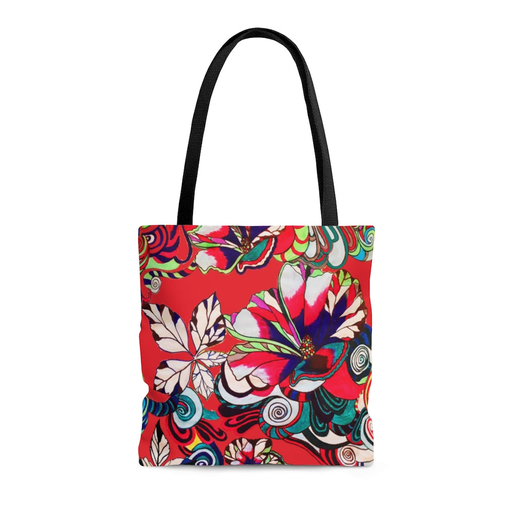 AOP Artsy Floral Pop Red Tote Bag