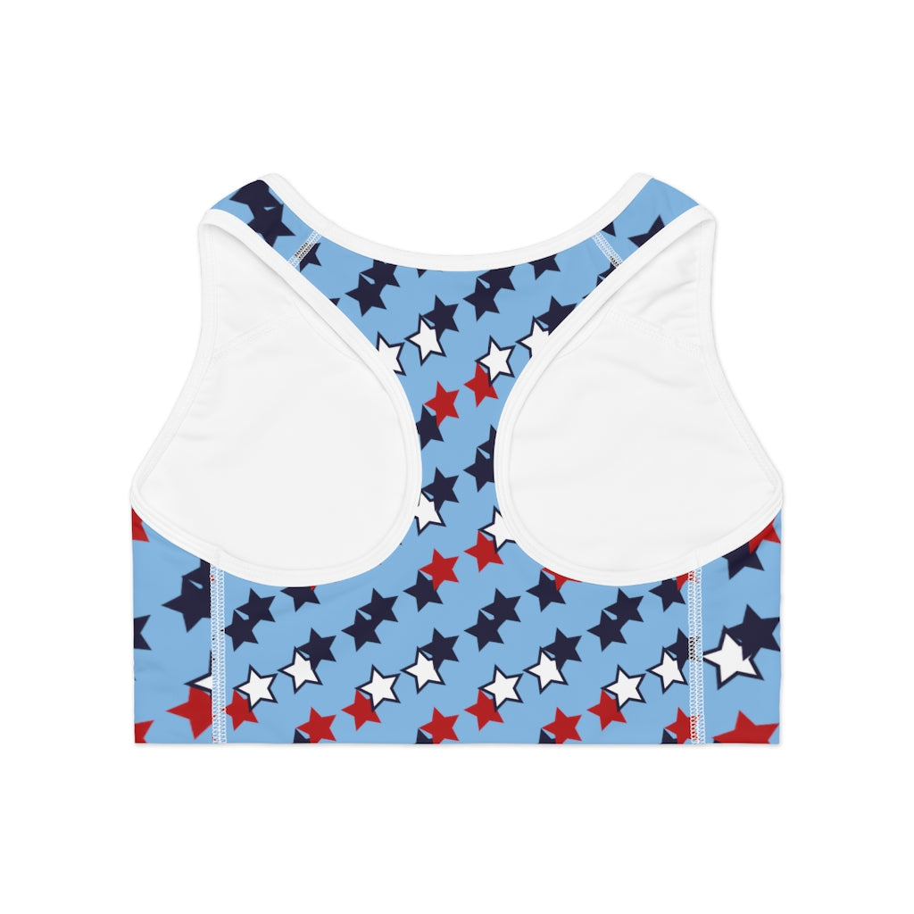 sky blue star print sports bra
