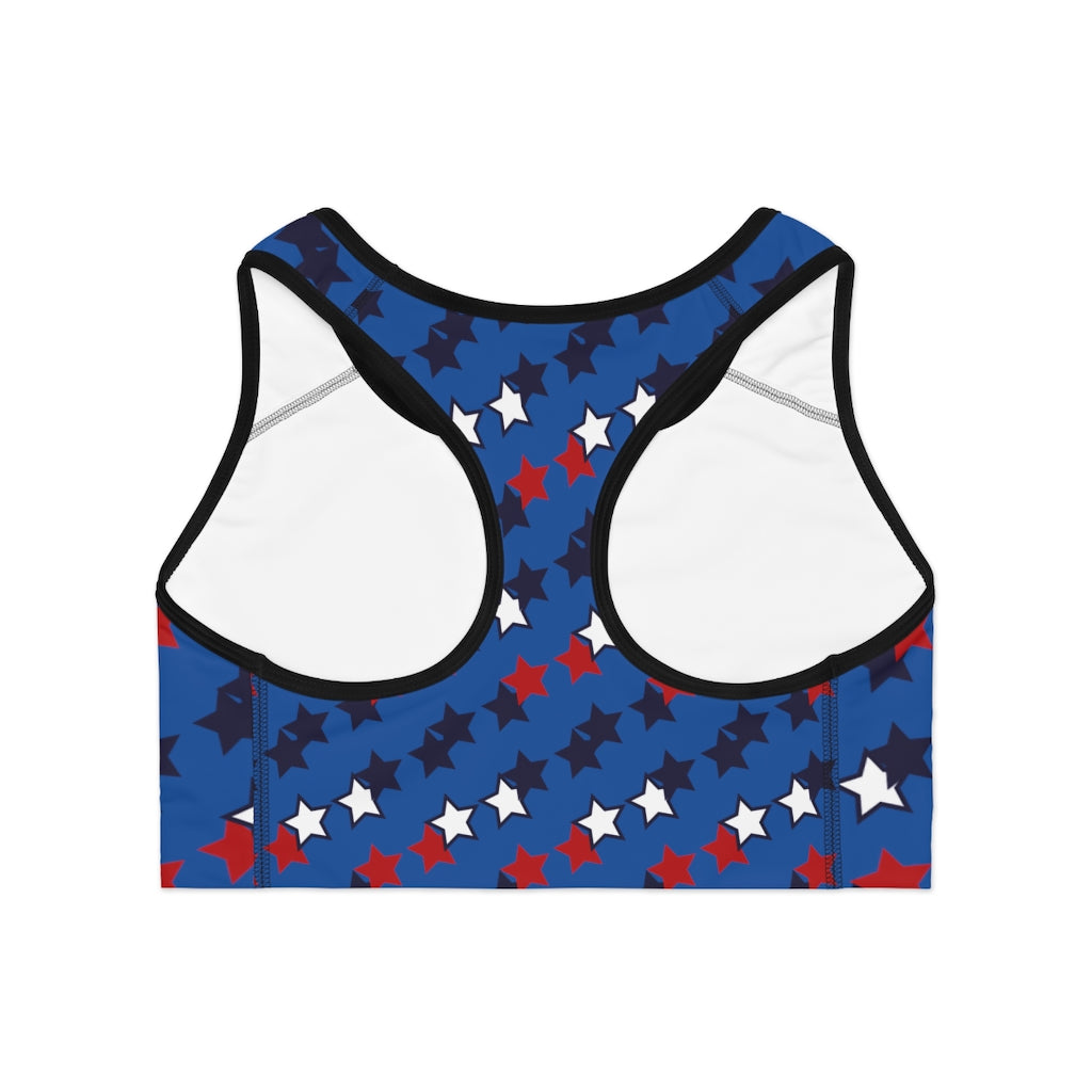 Royal Blue Star Print (AOP) Sports Bra