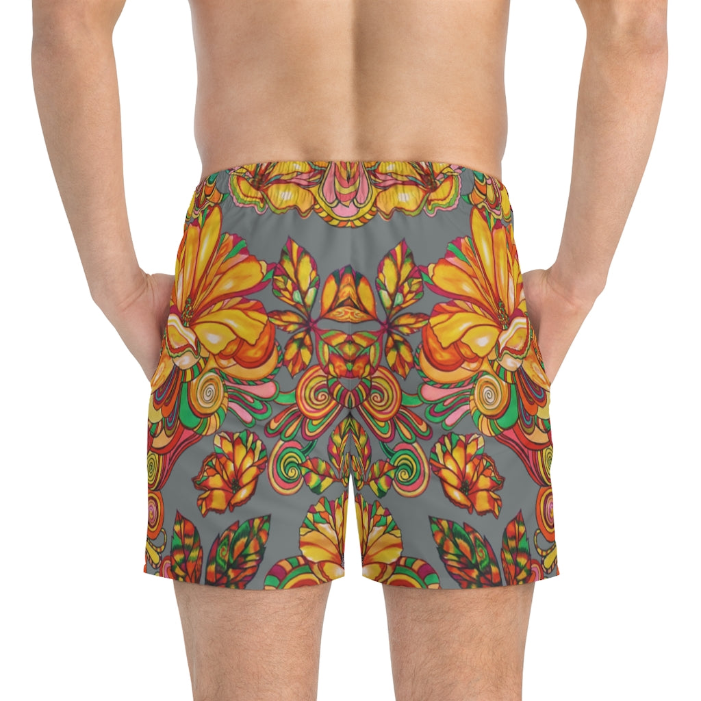 Artsy Floral Men's Ash Swimming Trunks
