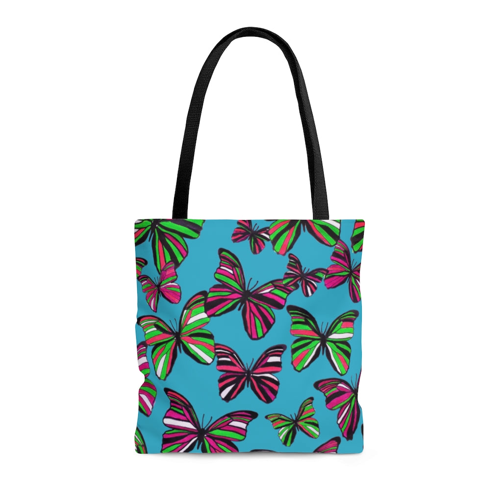 AOP Butterflies Aqua Tote Bag