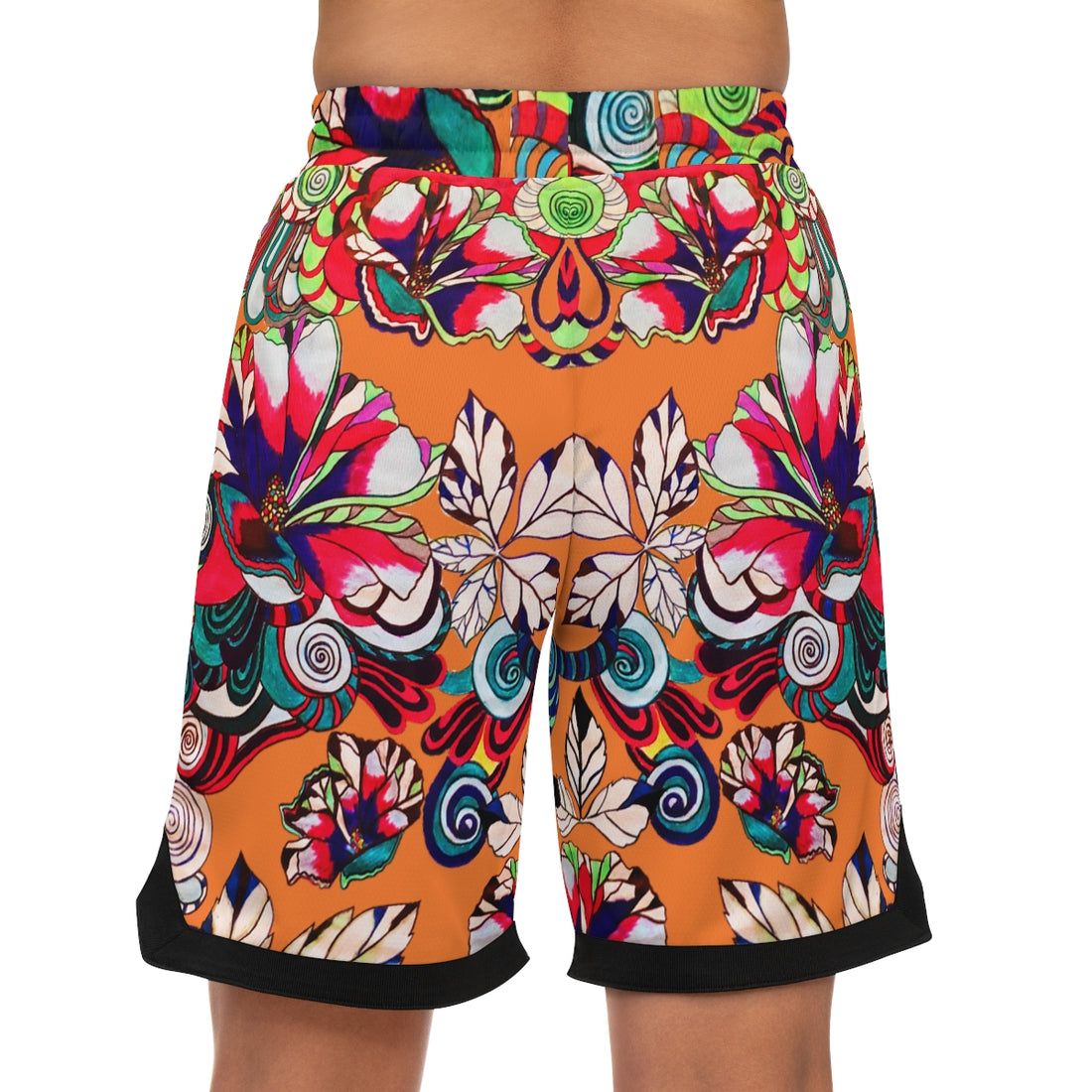 Peach Graphic Floral Basketball Rib Shorts (AOP)