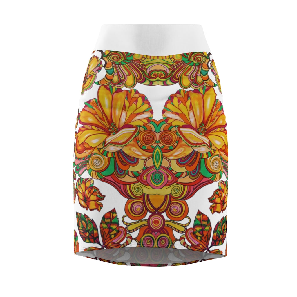 Artsy Floral White Pencil Skirt