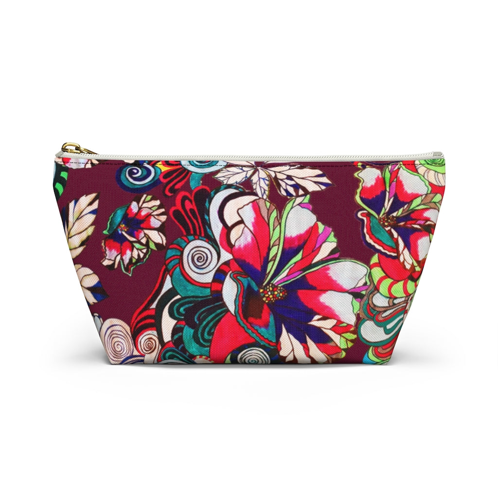 Floral Pop Marsala Accessory Pouch