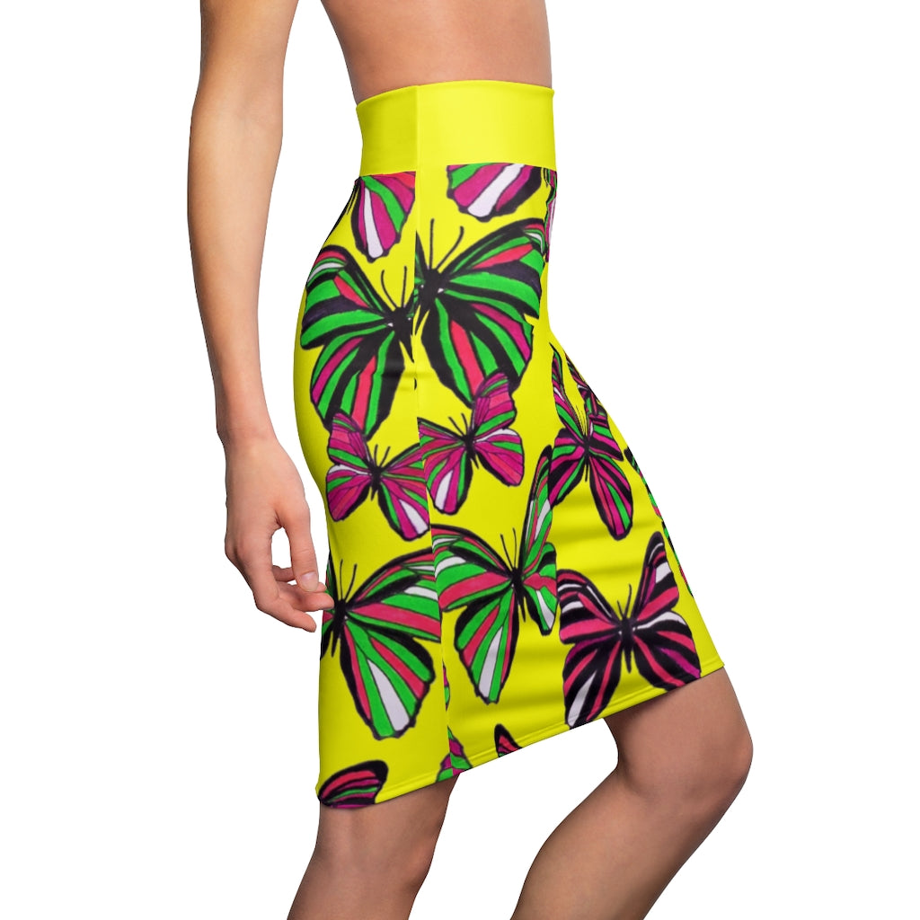 Canary Butterflies Pencil Skirt