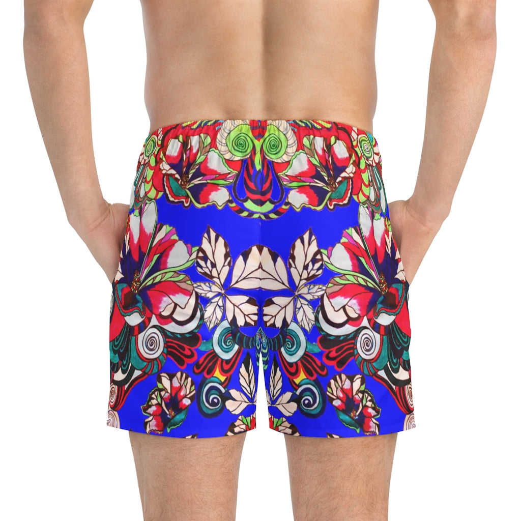 Electric Blue Graphic Floral Pop Men's Swimming Trunks