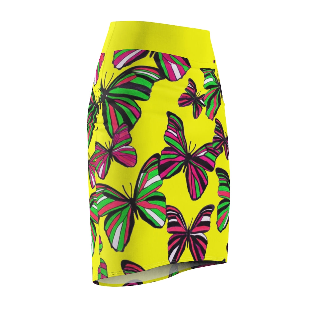 Canary Butterflies Pencil Skirt
