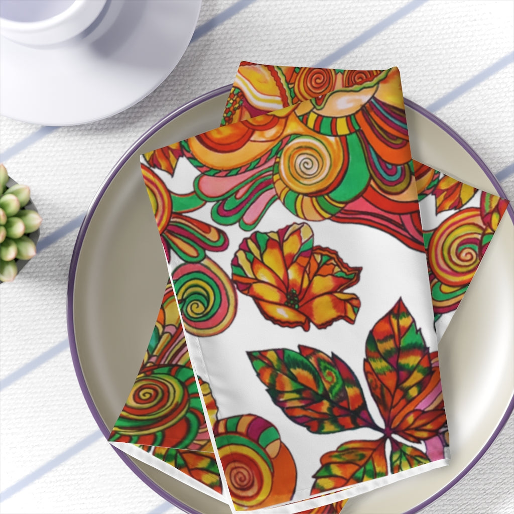 White Artsy Floral Napkin
