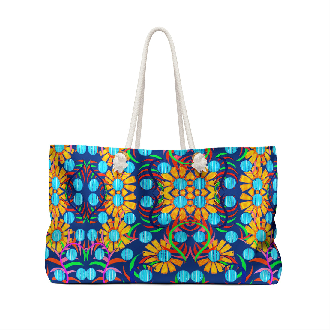 Royal Blue Sunflower Weekender Open Beach Tote Bag