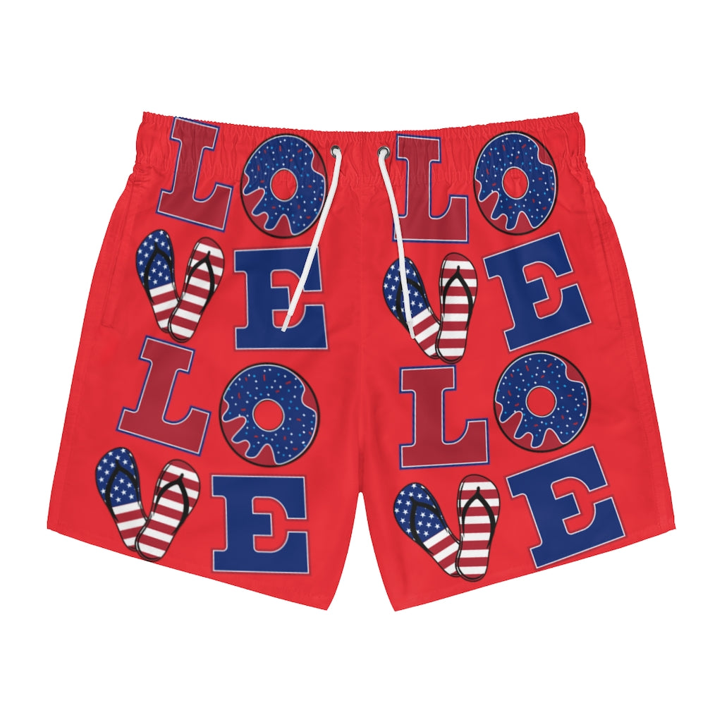 Men's American Love Red Swimming Trunks
